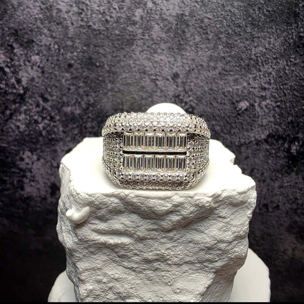4.81 CTW Baguette Moissanite Men's Statement Ring Solid 925 Silver Size 12 GRA